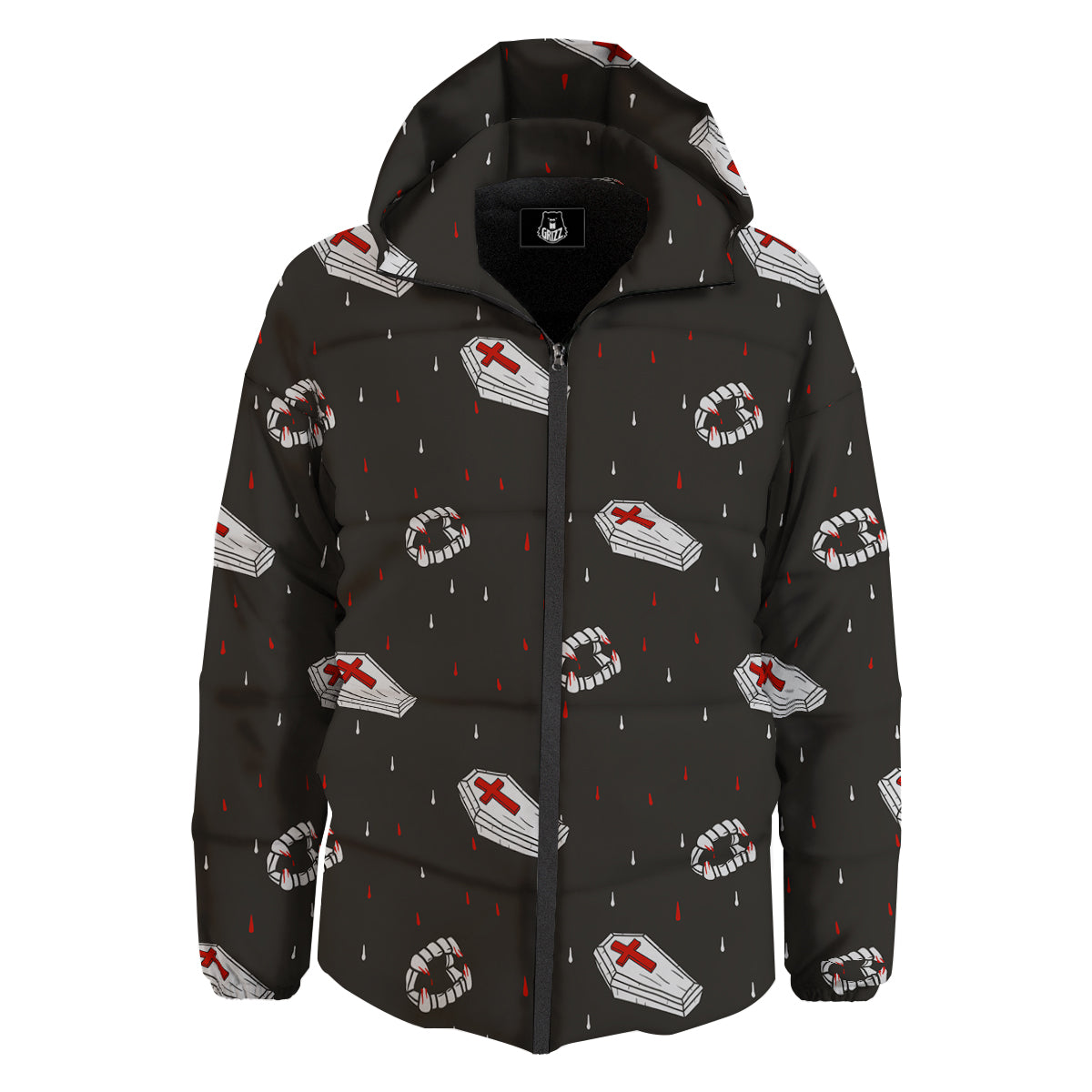 Coffin Vampire Print Pattern Down Jacket-grizzshop