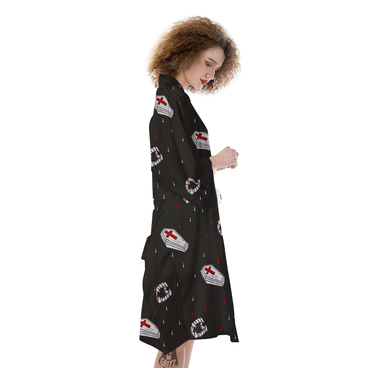 Coffin Vampire Print Pattern Kimono-grizzshop