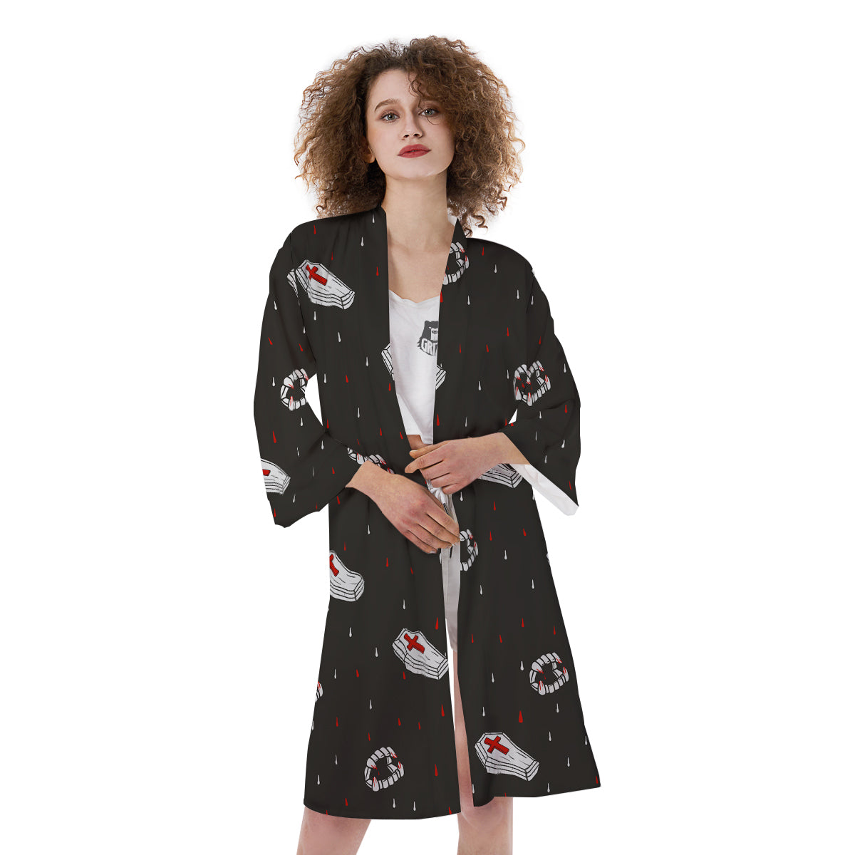 Coffin Vampire Print Pattern Kimono-grizzshop