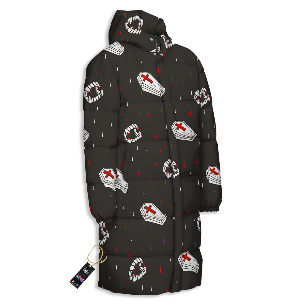 Coffin Vampire Print Pattern Long Down Jacket-grizzshop