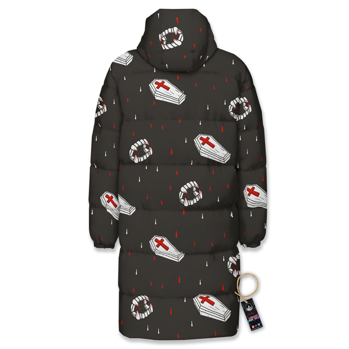 Coffin Vampire Print Pattern Long Down Jacket-grizzshop