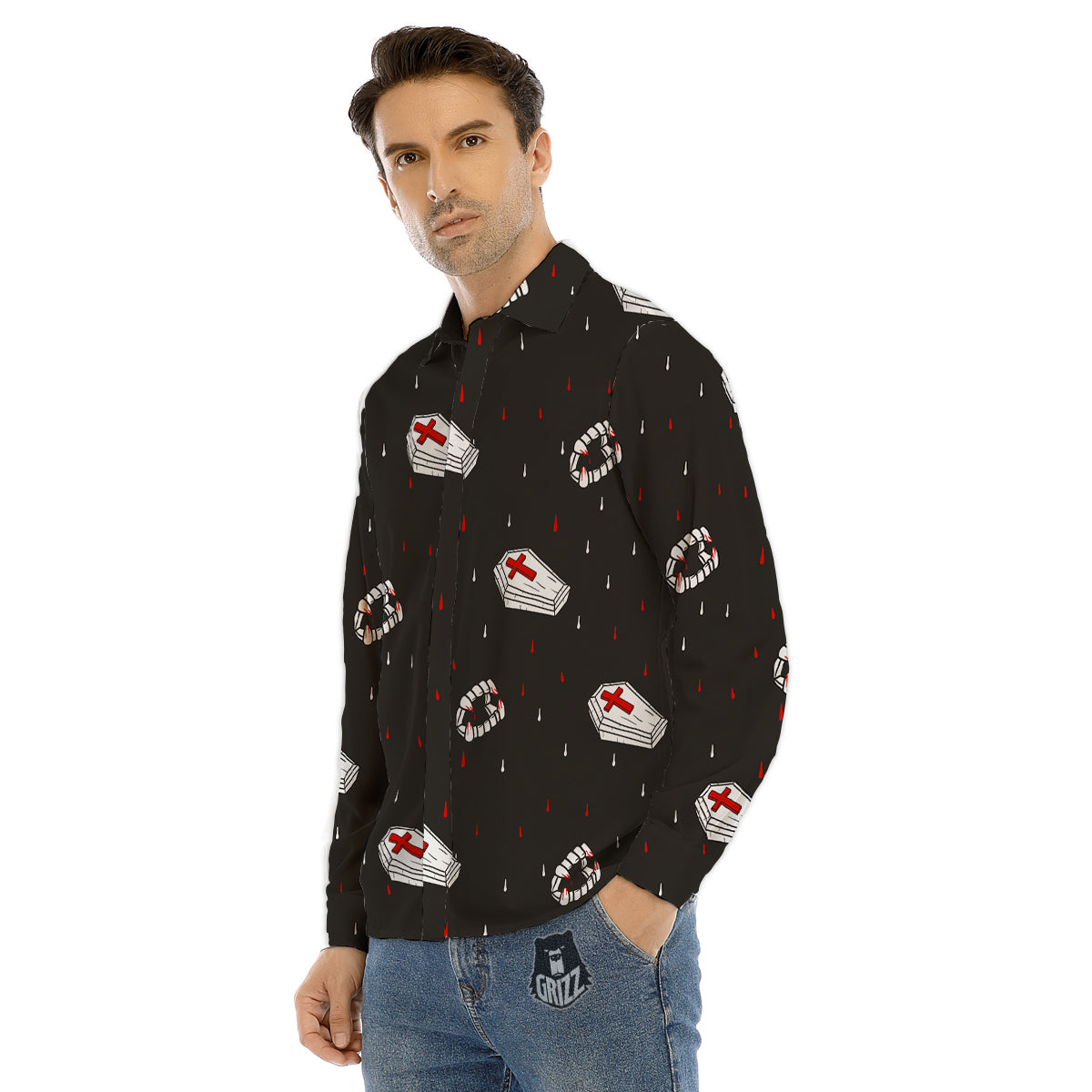 Coffin Vampire Print Pattern Men's Dress Shirts-grizzshop