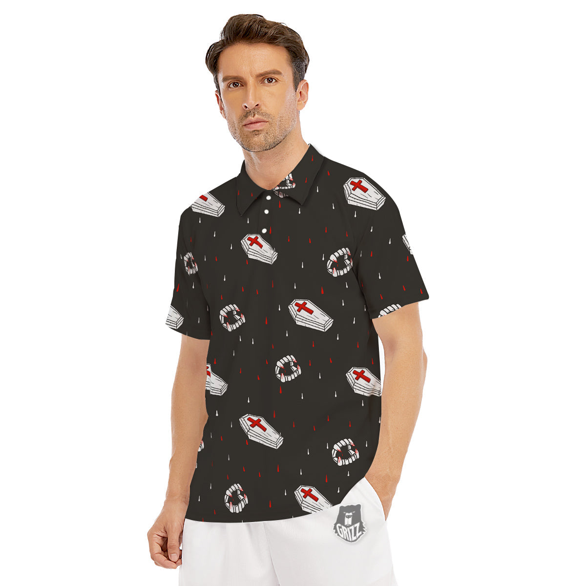 Coffin Vampire Print Pattern Men's Golf Shirts-grizzshop