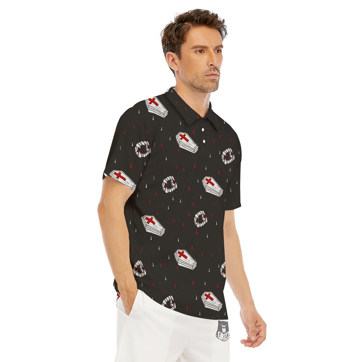 Coffin Vampire Print Pattern Men's Golf Shirts-grizzshop