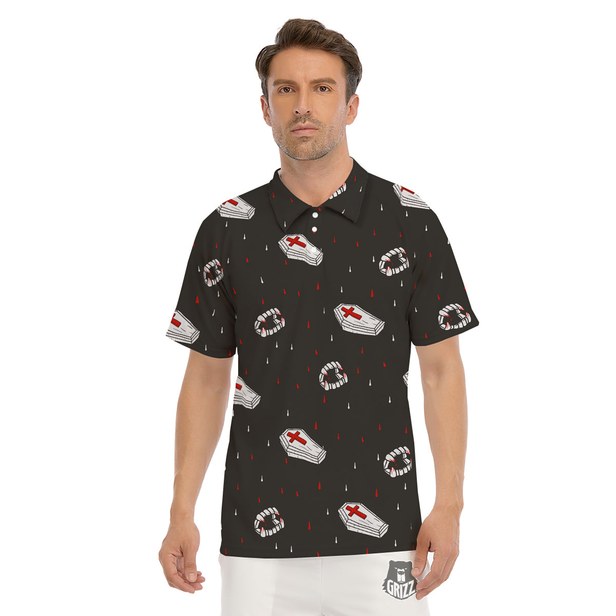 Coffin Vampire Print Pattern Men's Golf Shirts-grizzshop