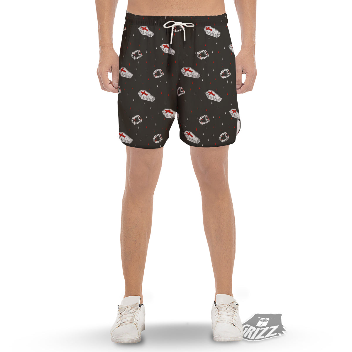 Coffin Vampire Print Pattern Men's Gym Shorts-grizzshop