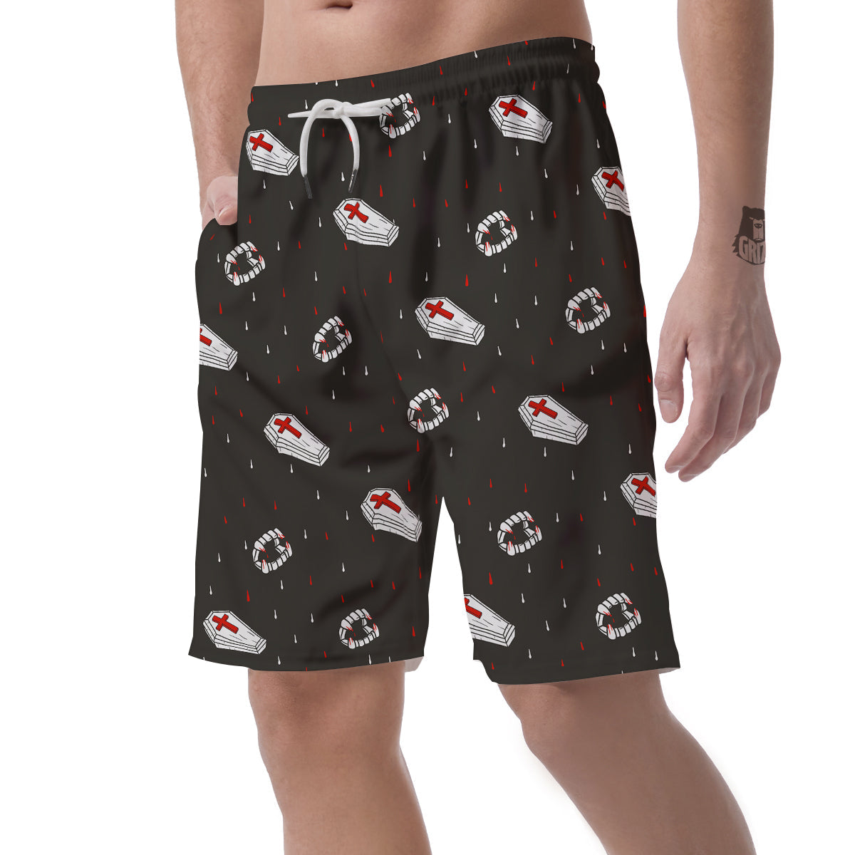 Coffin Vampire Print Pattern Men's Shorts-grizzshop