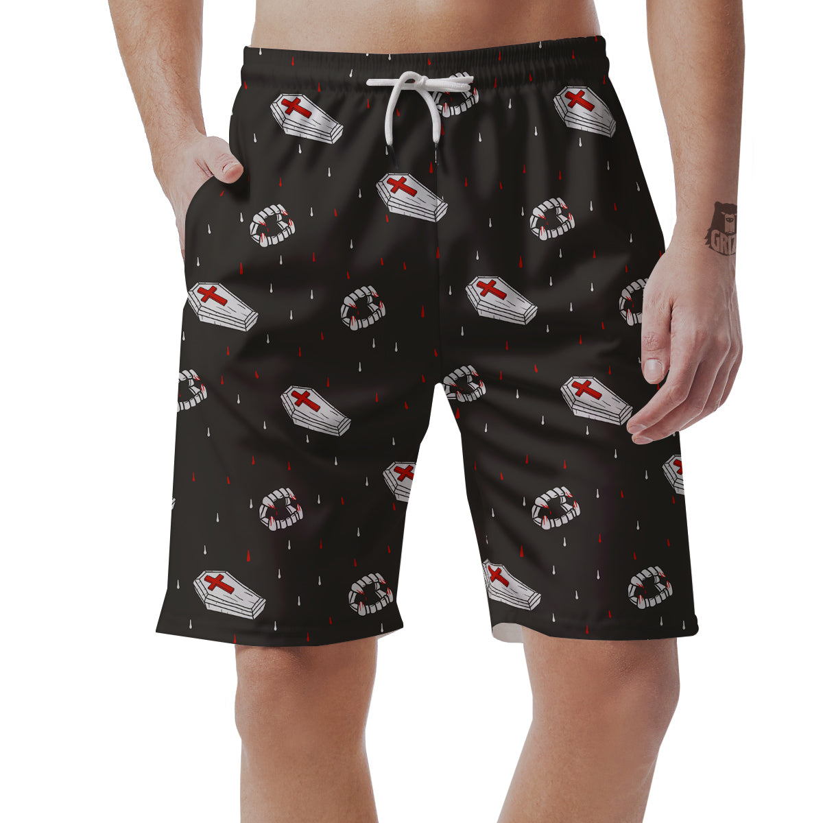 Coffin Vampire Print Pattern Men's Shorts-grizzshop