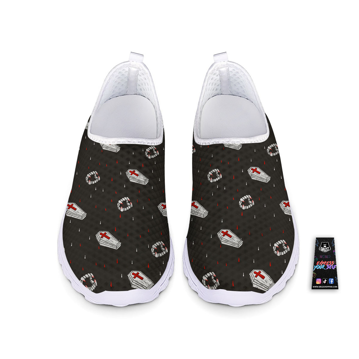Coffin Vampire Print Pattern Nurse Shoes-grizzshop