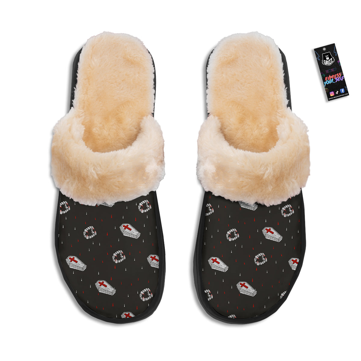 Coffin Vampire Print Pattern Slippers-grizzshop