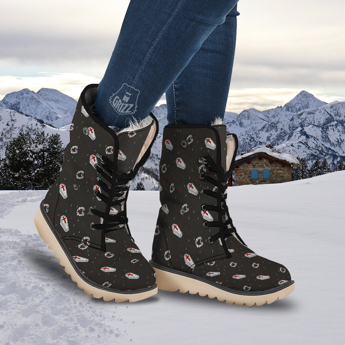 Coffin Vampire Print Pattern Snow Boots-grizzshop