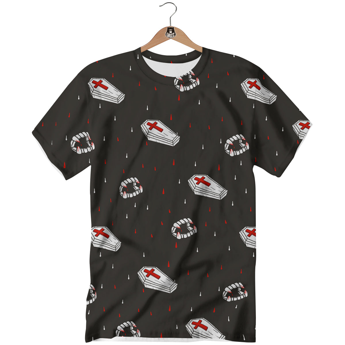 Coffin Vampire Print Pattern T-Shirt-grizzshop