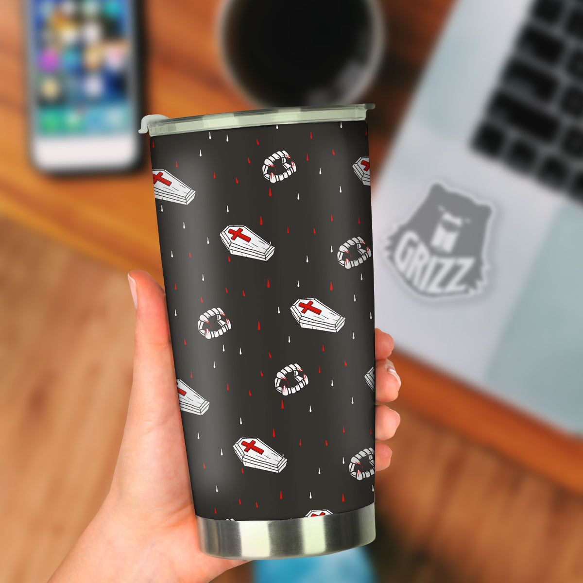 Coffin Vampire Print Pattern Tumbler-grizzshop