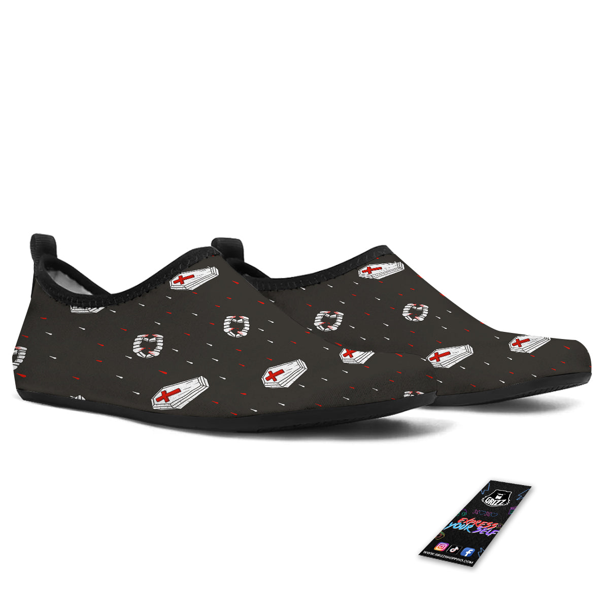 Coffin Vampire Print Pattern Water Shoes-grizzshop