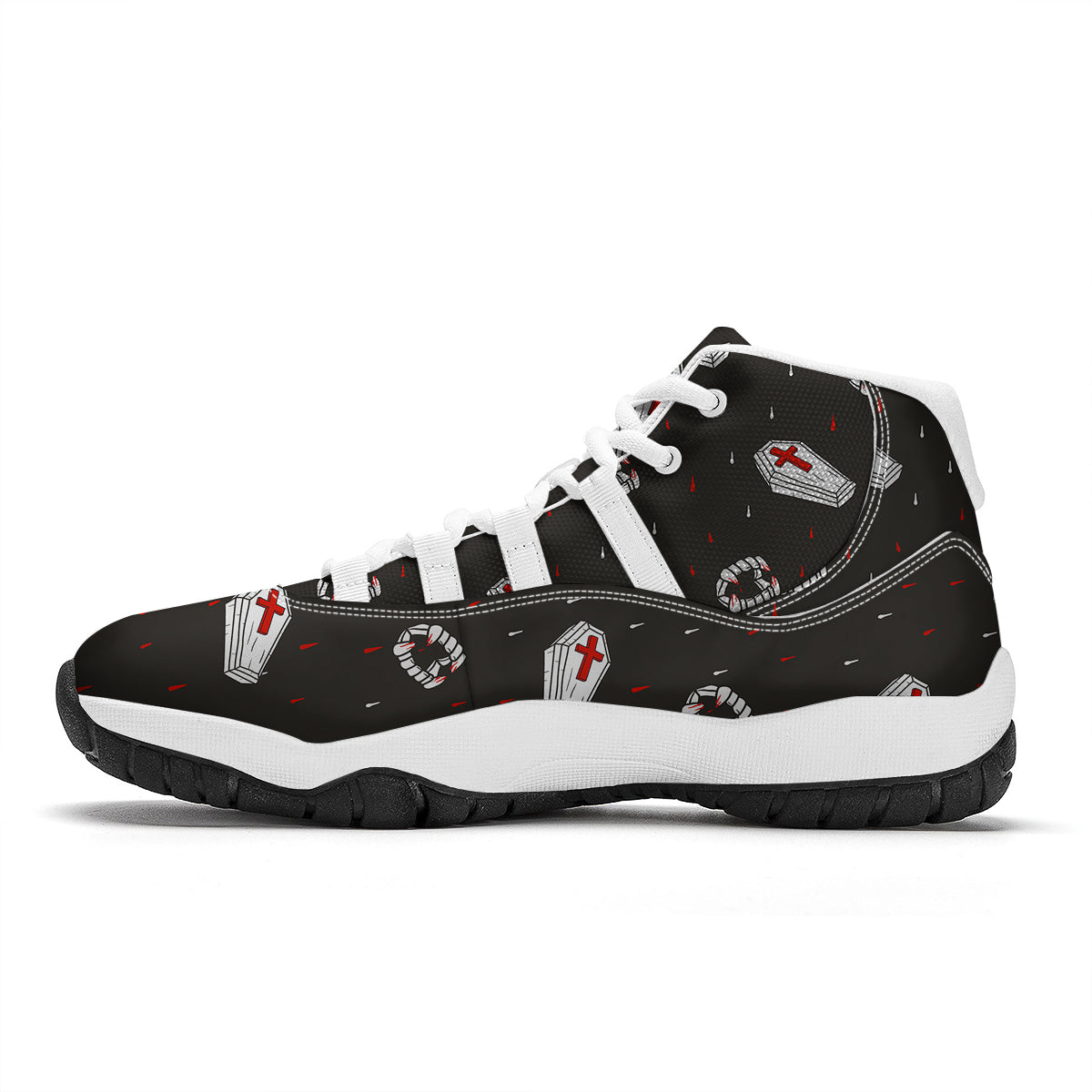 Coffin Vampire Print Pattern White Bball Shoes-grizzshop