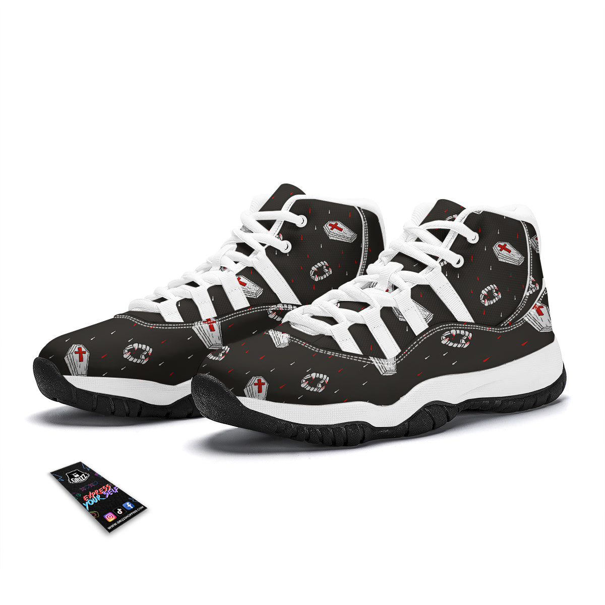 Coffin Vampire Print Pattern White Bball Shoes-grizzshop