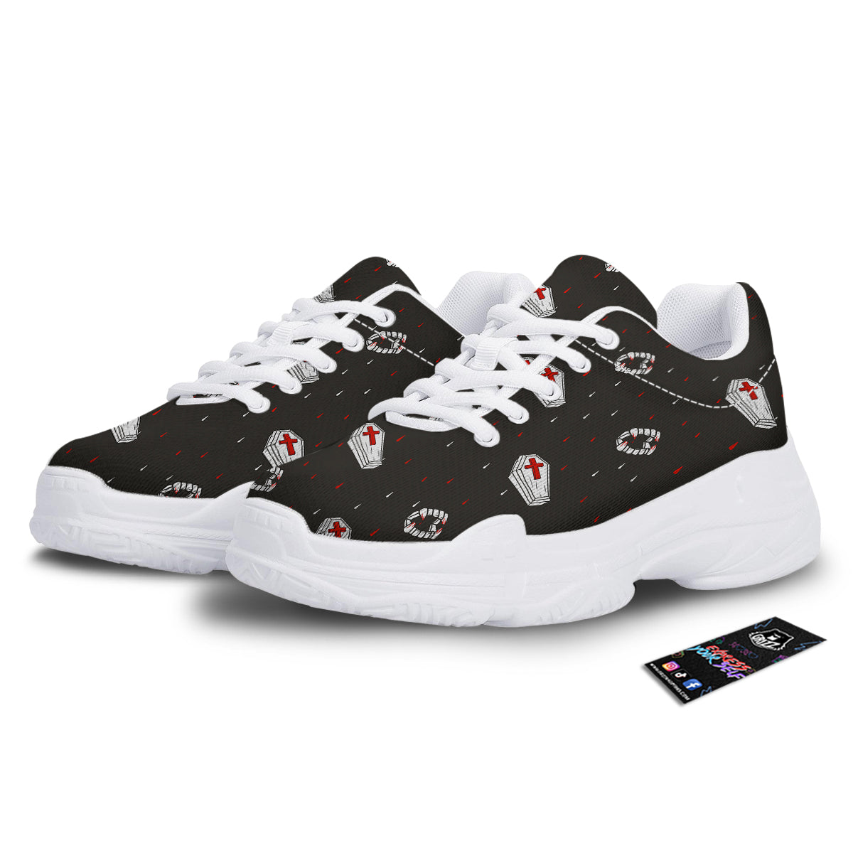 Coffin Vampire Print Pattern White Chunky Shoes-grizzshop