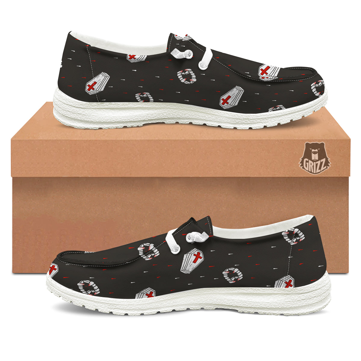 Coffin Vampire Print Pattern White Loafers-grizzshop