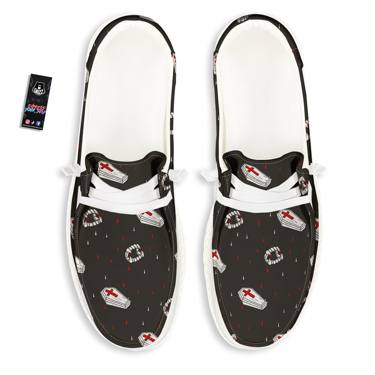 Coffin Vampire Print Pattern White Loafers-grizzshop