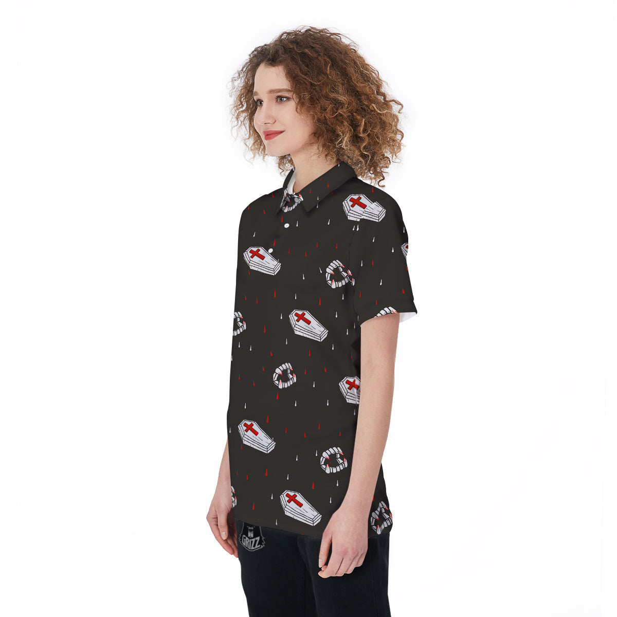 Coffin Vampire Print Pattern Women's Golf Shirts-grizzshop