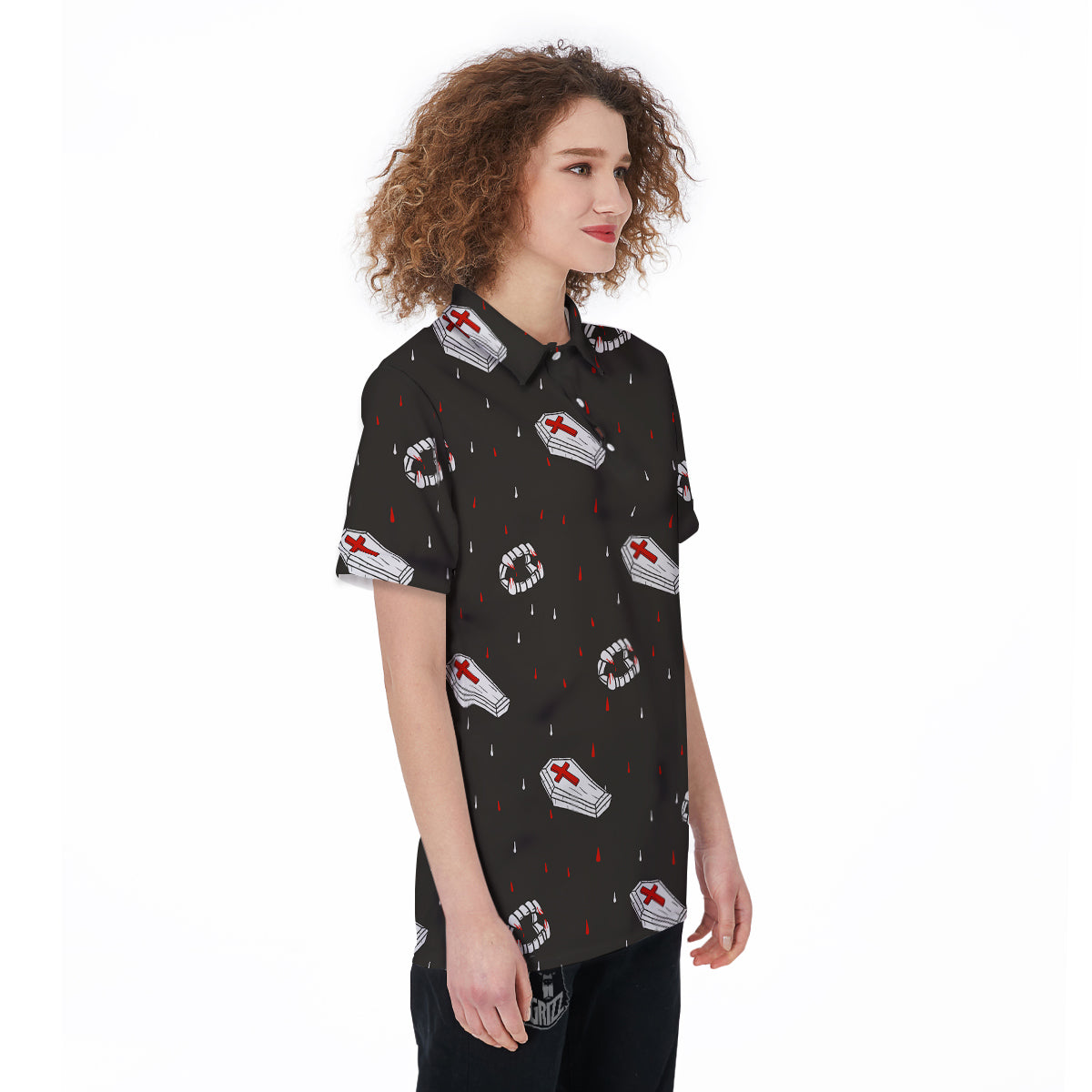 Coffin Vampire Print Pattern Women's Golf Shirts-grizzshop
