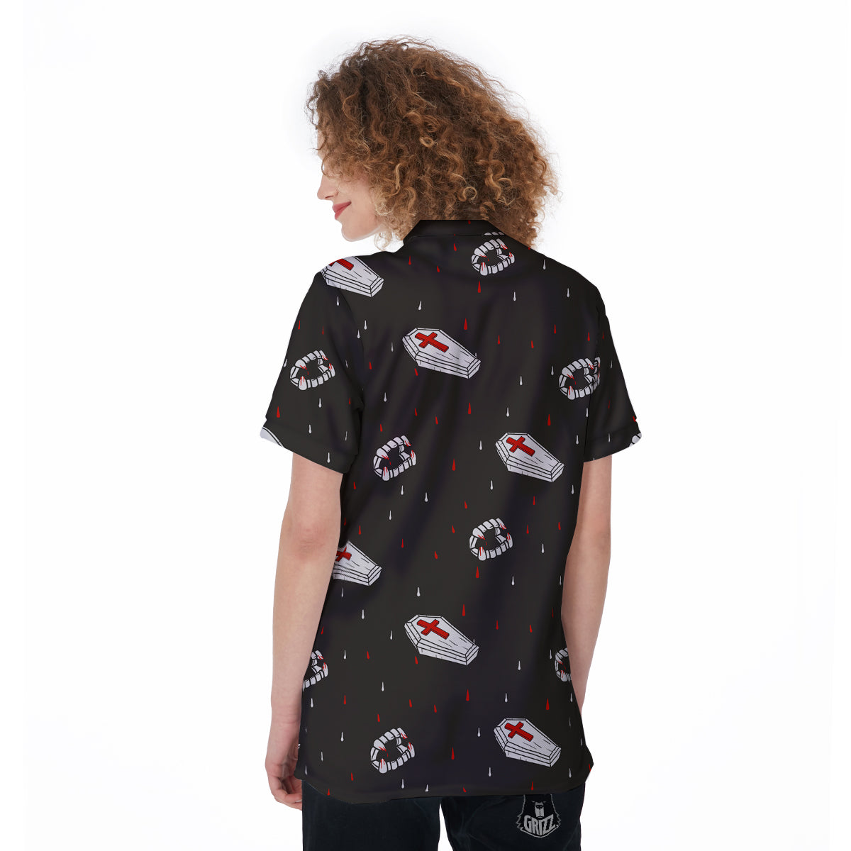 Coffin Vampire Print Pattern Women's Golf Shirts-grizzshop