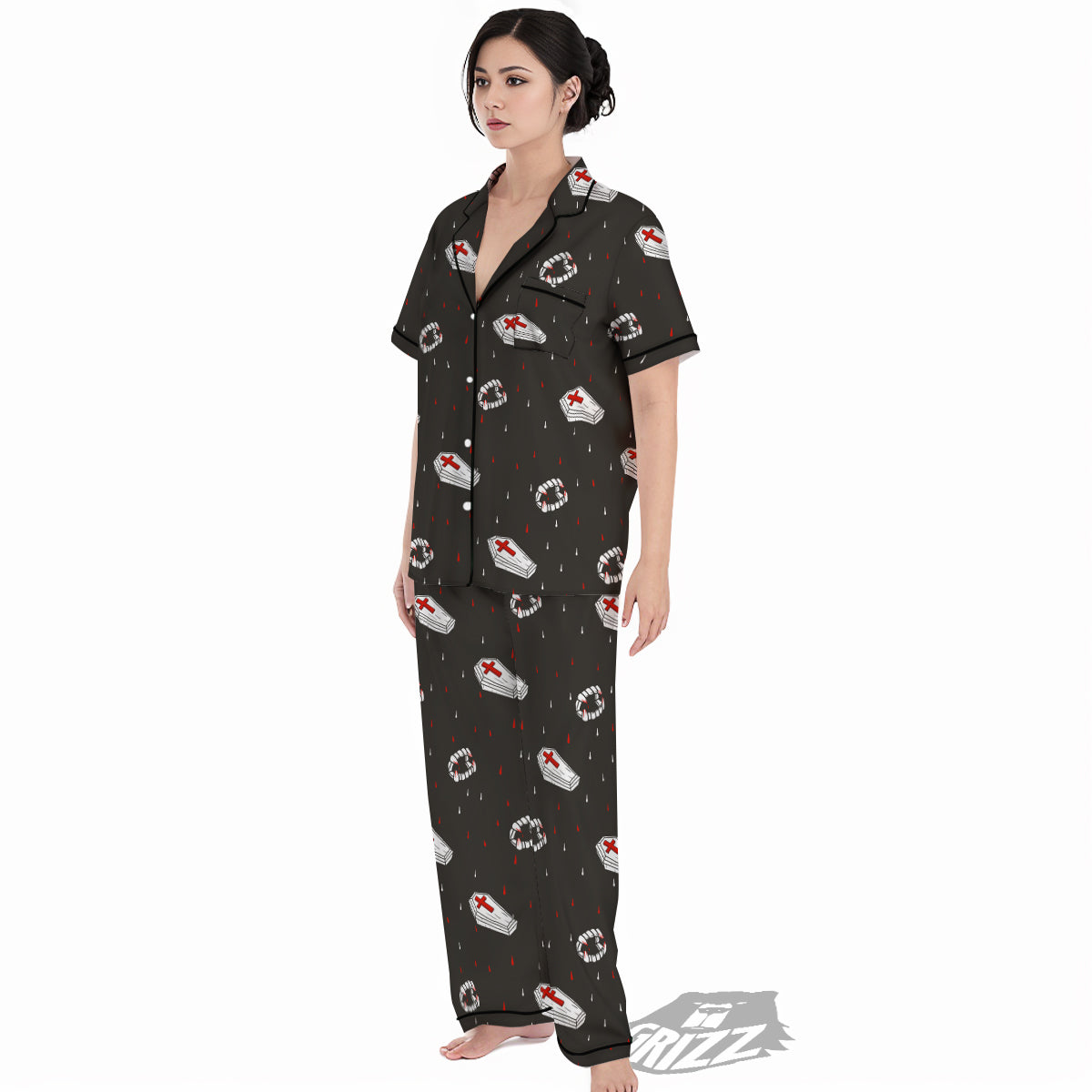 Coffin Vampire Print Pattern Women's Pajamas Set-grizzshop