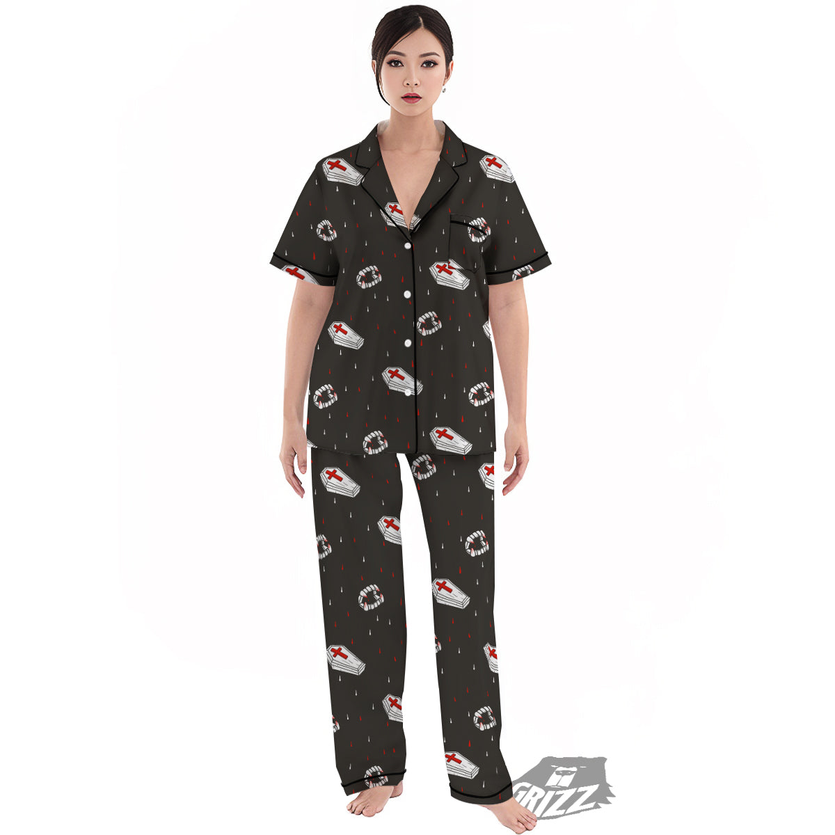 Coffin Vampire Print Pattern Women's Pajamas Set-grizzshop