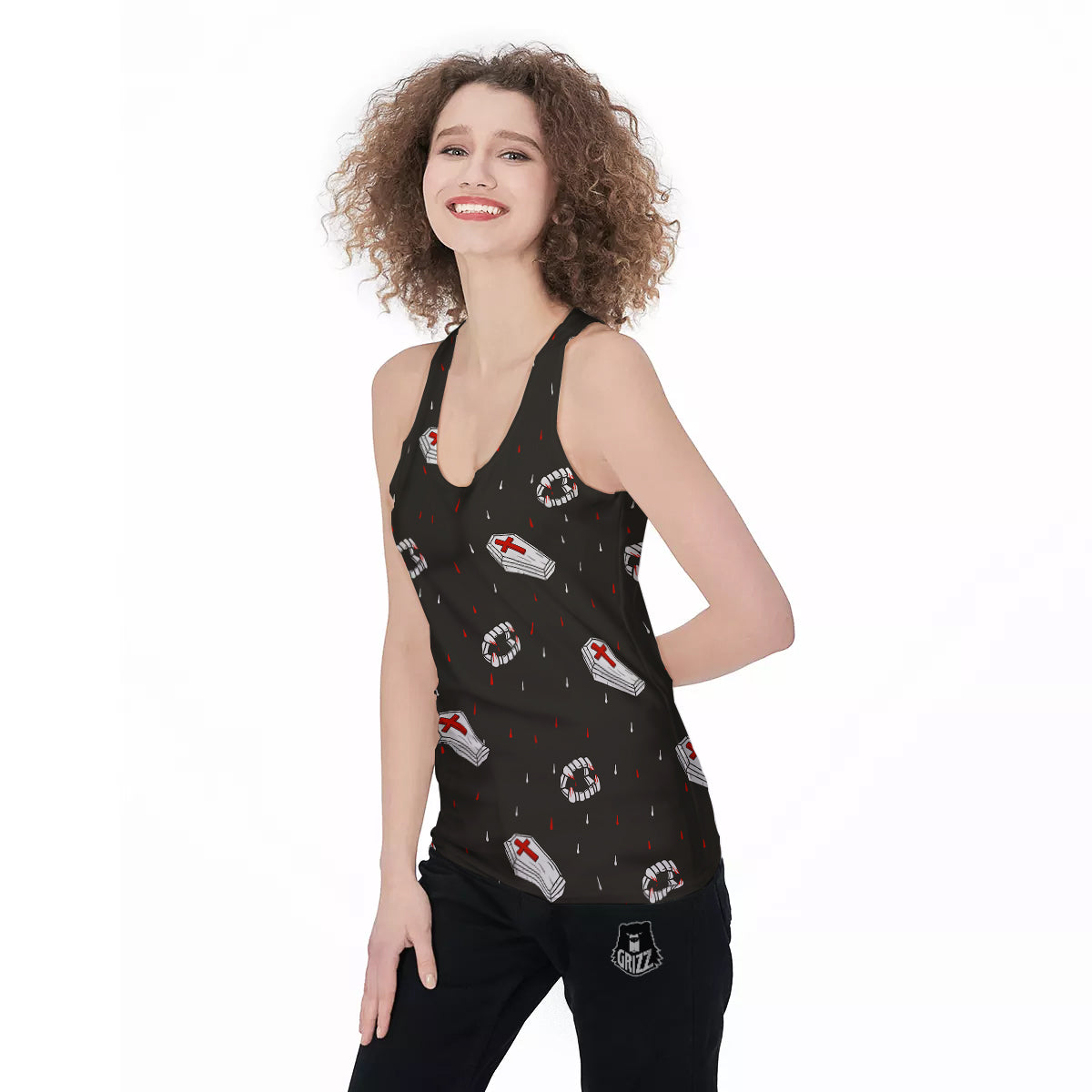 Coffin Vampire Print Pattern Women's Racerback Tank Top-grizzshop