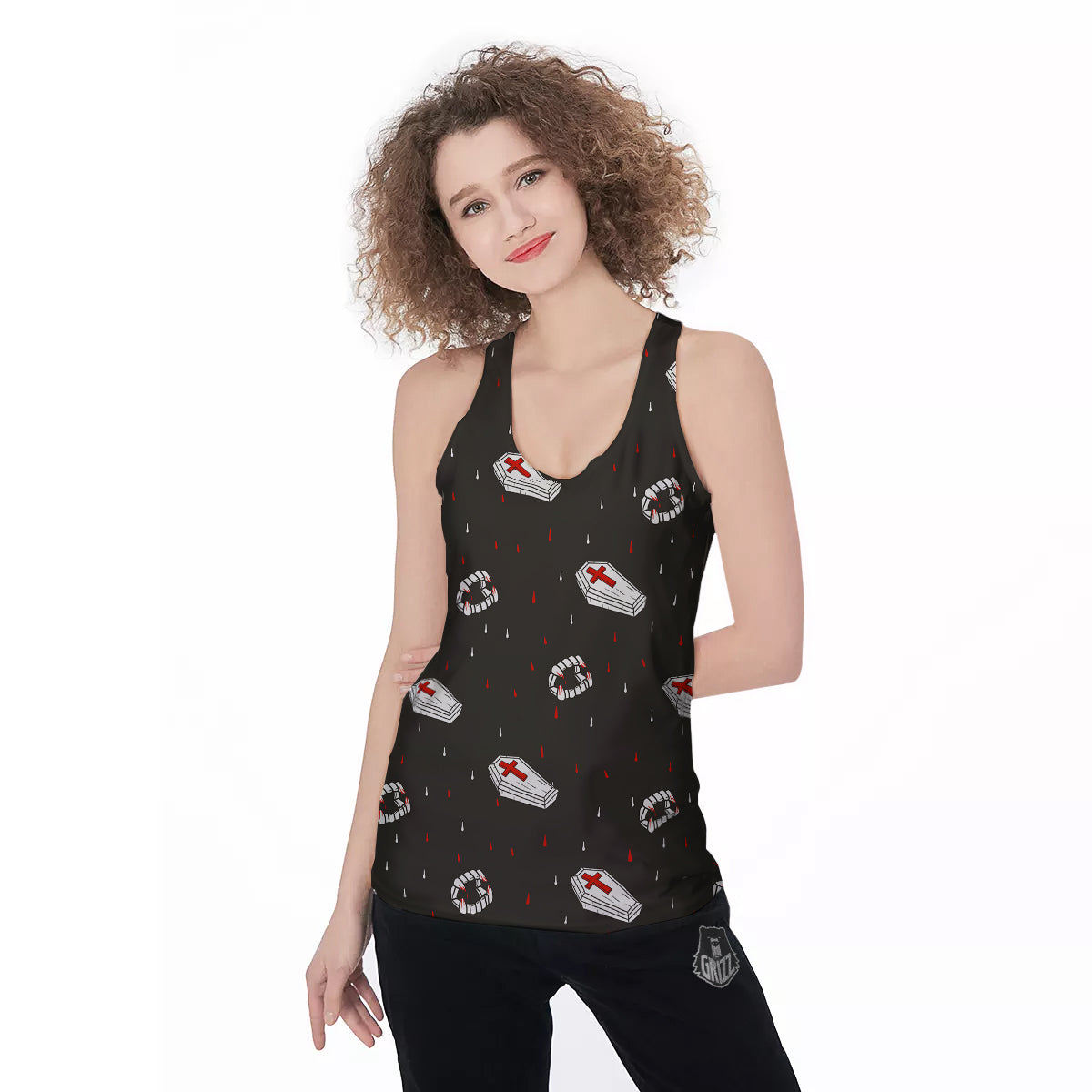Coffin Vampire Print Pattern Women's Racerback Tank Top-grizzshop