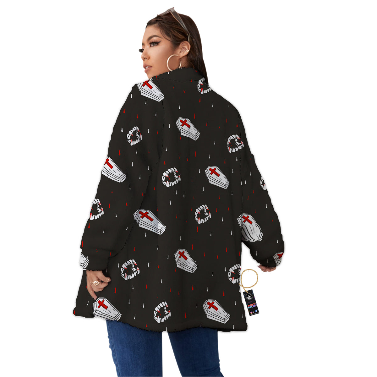 Coffin Vampire Print Pattern Women's Sherpa Jacket-grizzshop