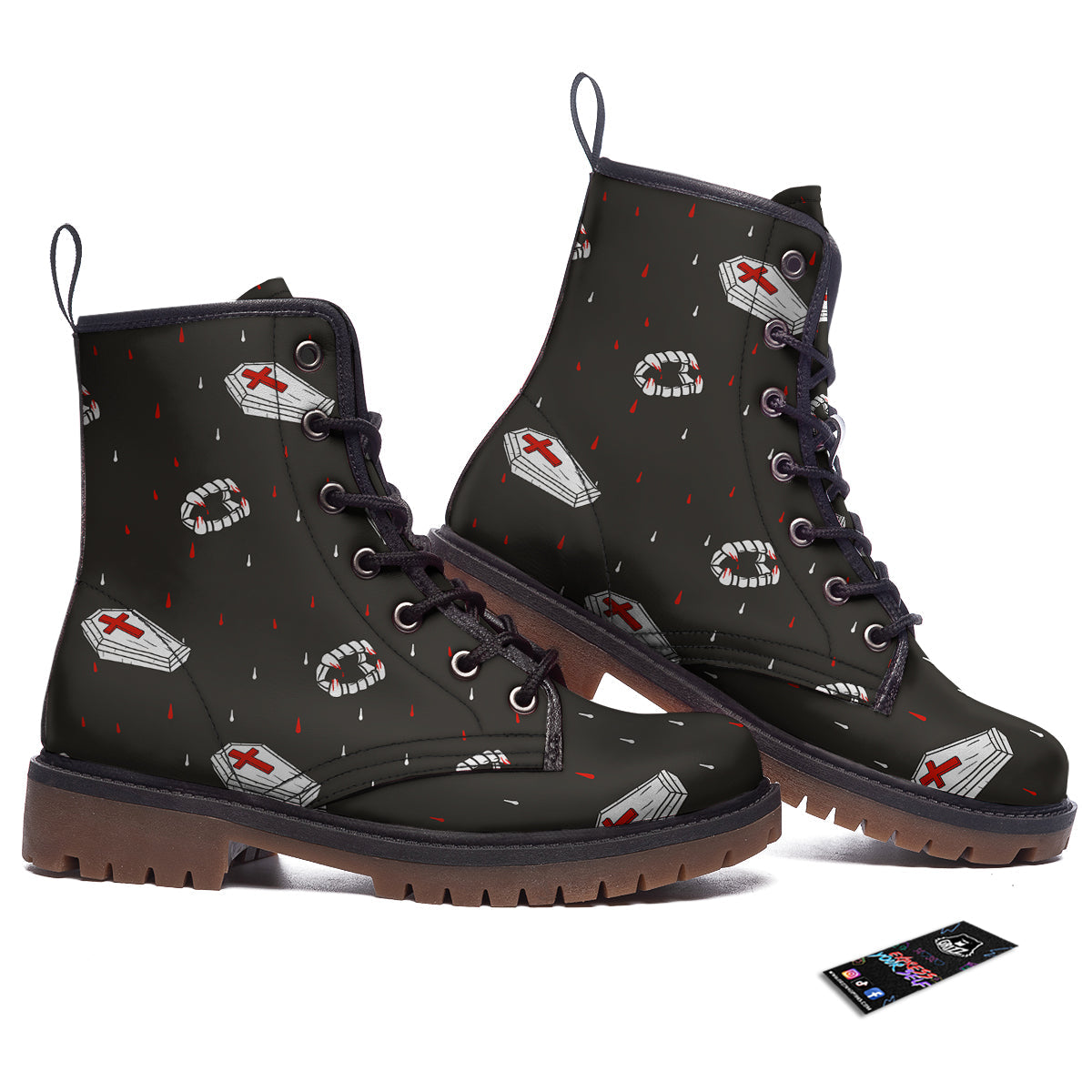 Coffin Vampire Print Pattern Work Boots-grizzshop
