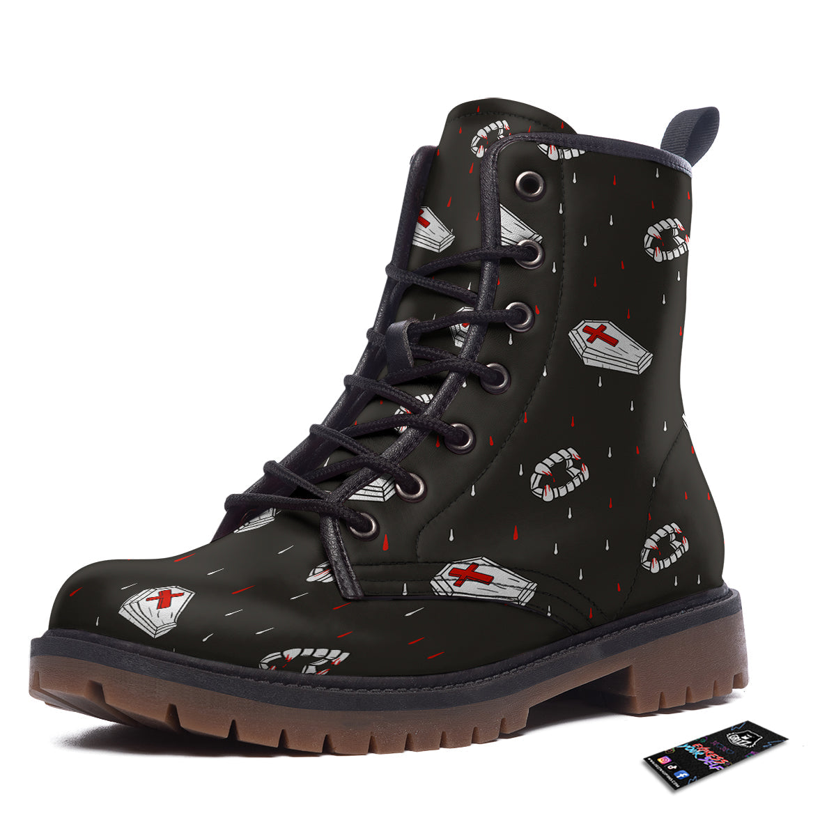 Coffin Vampire Print Pattern Work Boots-grizzshop