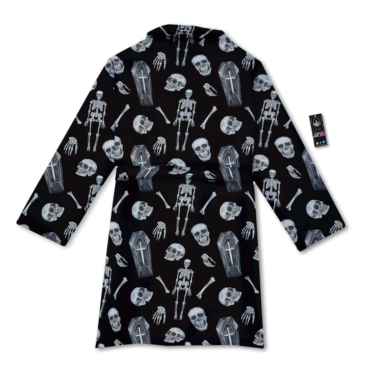 Coffin White And Black Print Pattern Bathrobe-grizzshop