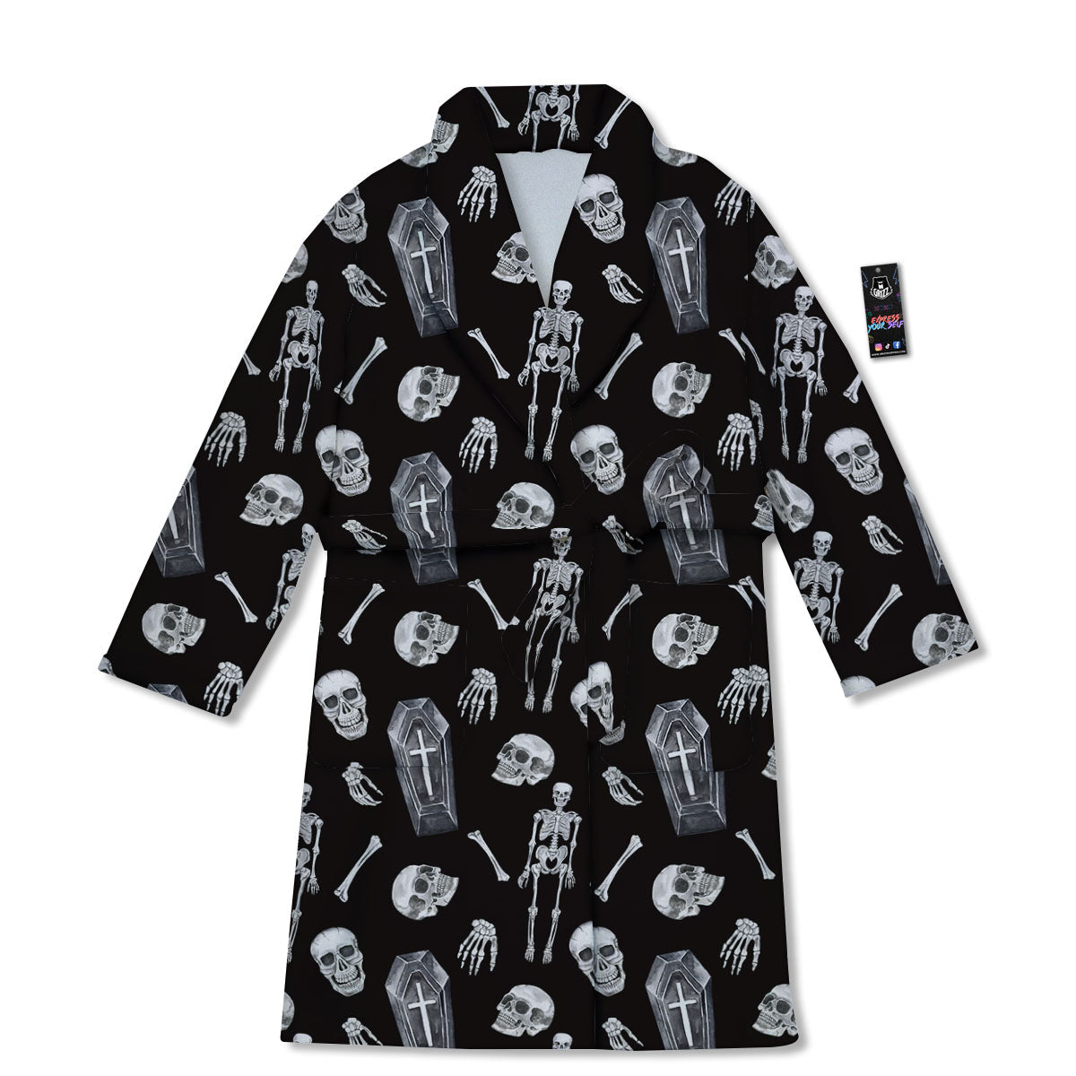 Coffin White And Black Print Pattern Bathrobe-grizzshop