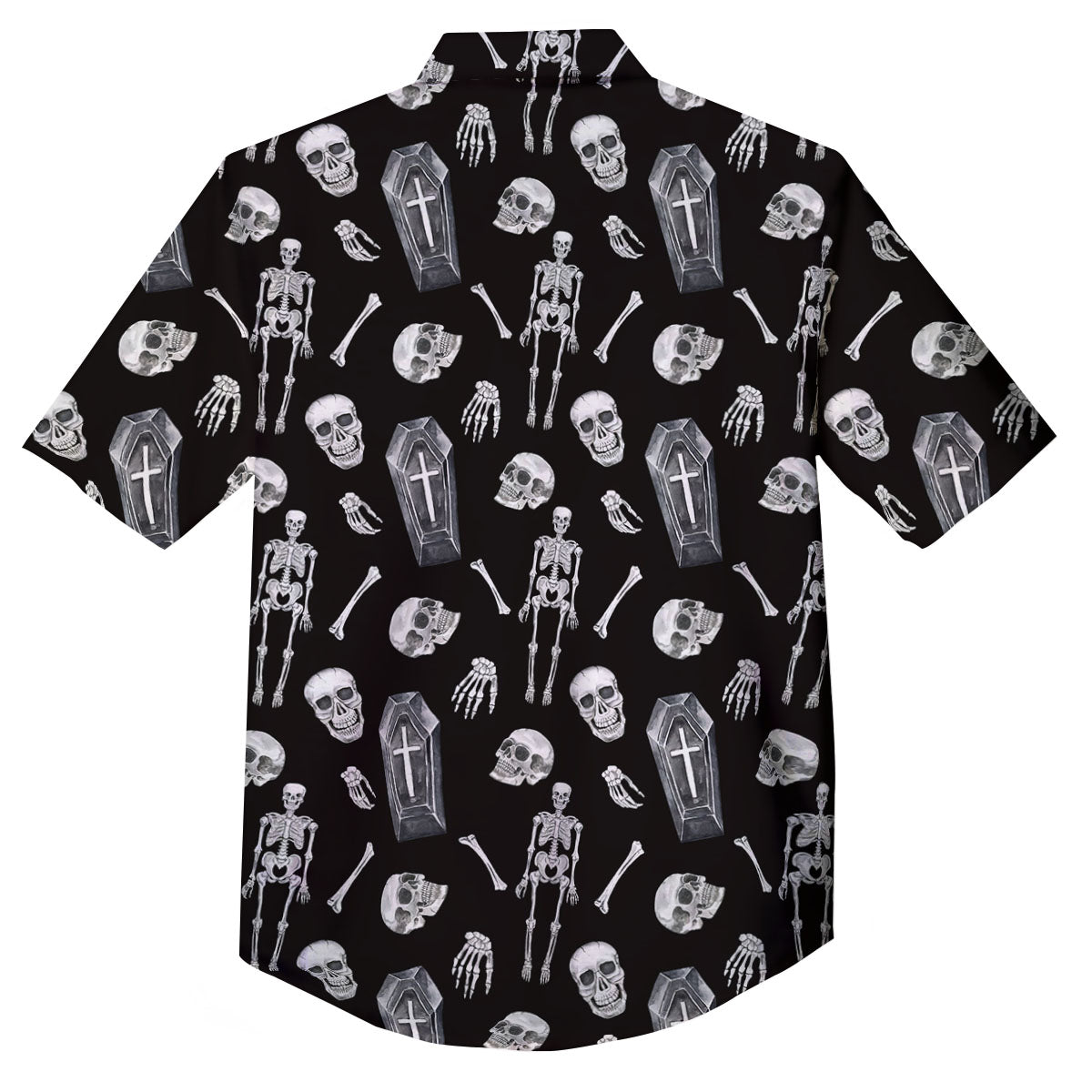 Coffin White And Black Print Pattern Button Up Shirt-grizzshop