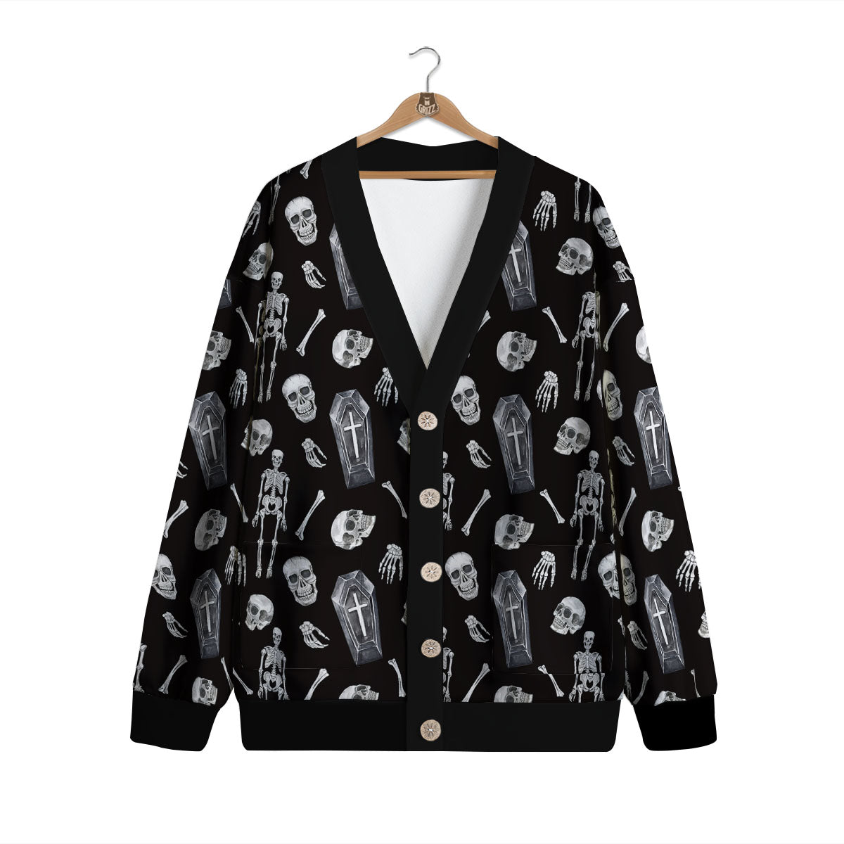 Coffin White And Black Print Pattern Cardigan-grizzshop