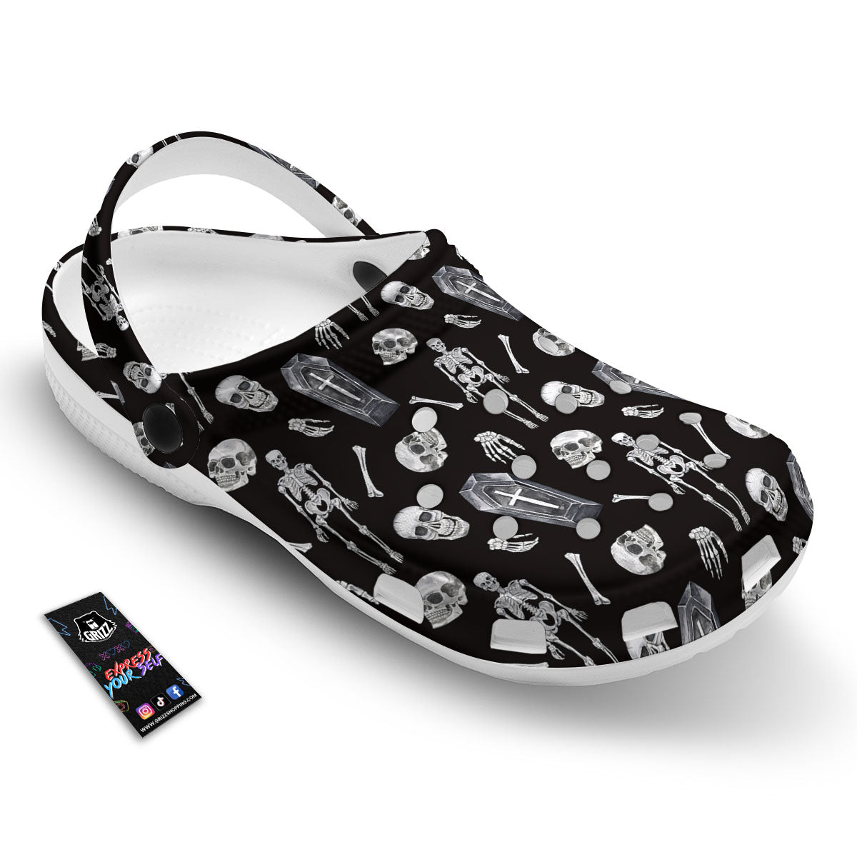 Coffin White And Black Print Pattern Clog-grizzshop