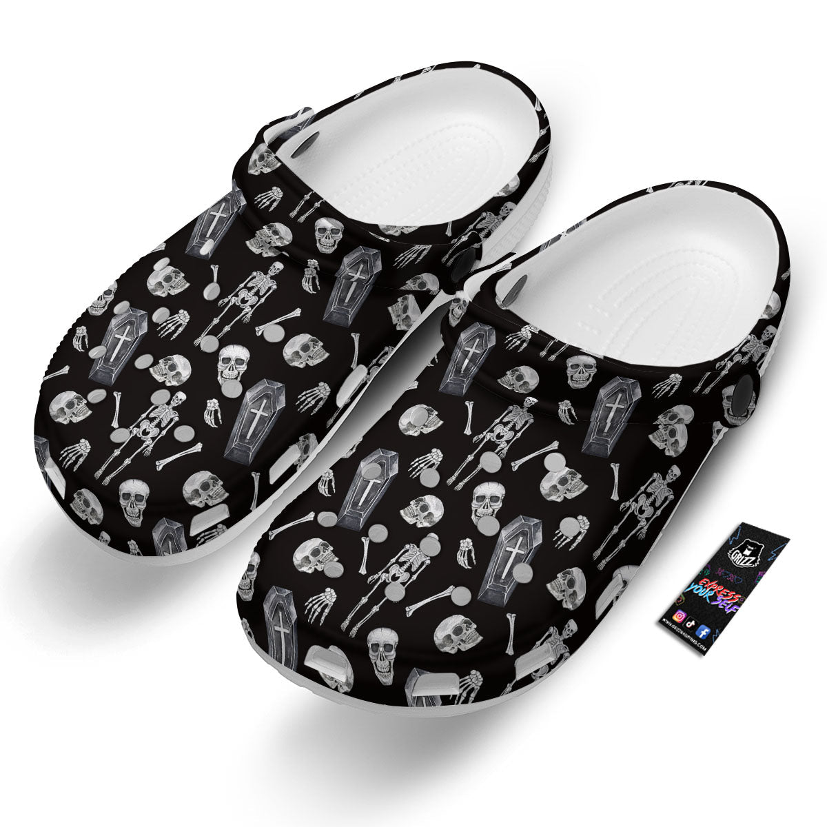 Coffin White And Black Print Pattern Clog-grizzshop
