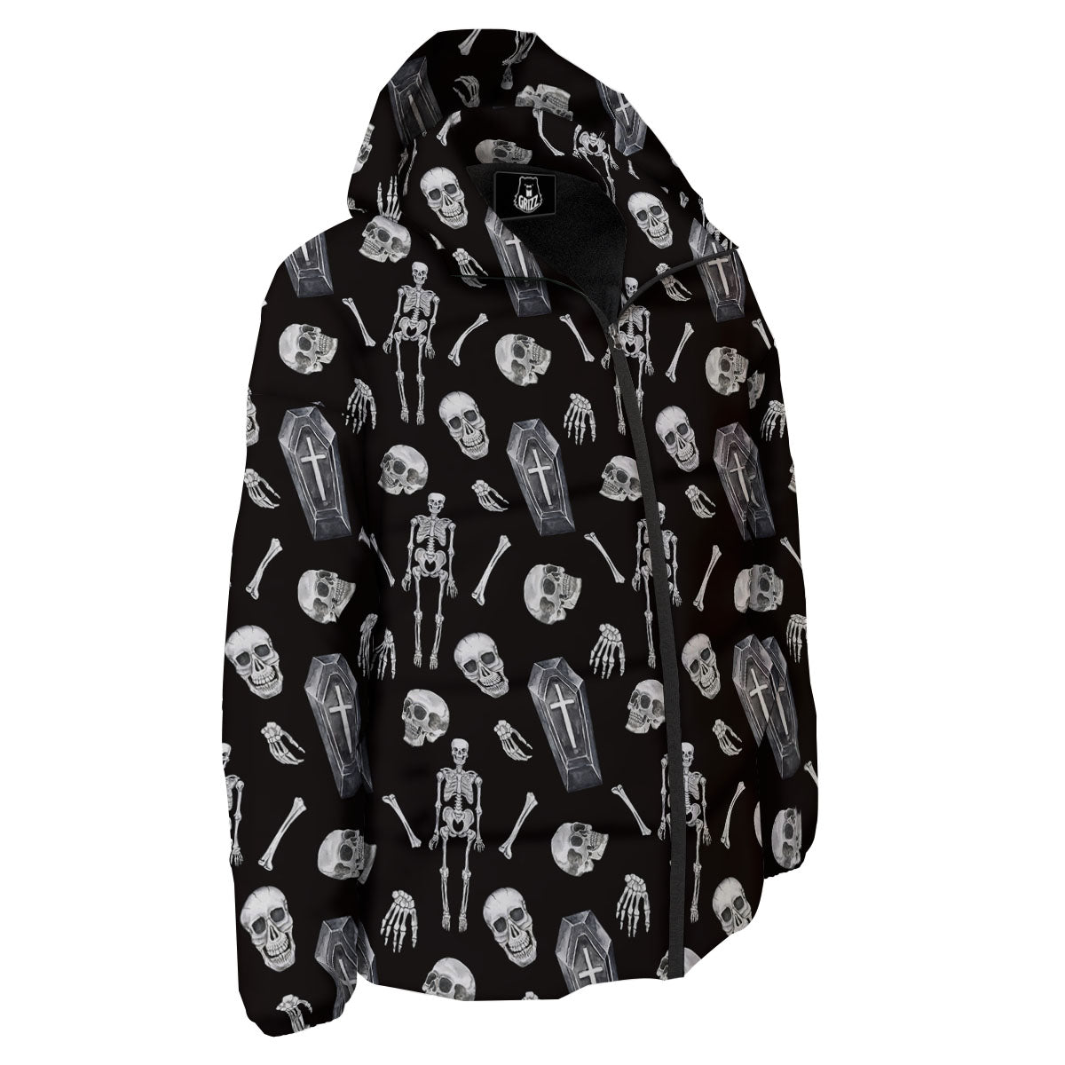Coffin White And Black Print Pattern Down Jacket-grizzshop