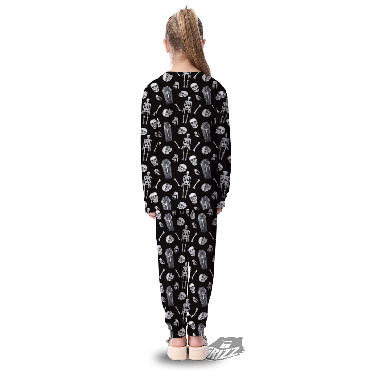 Coffin White And Black Print Pattern Kid's Pajamas-grizzshop