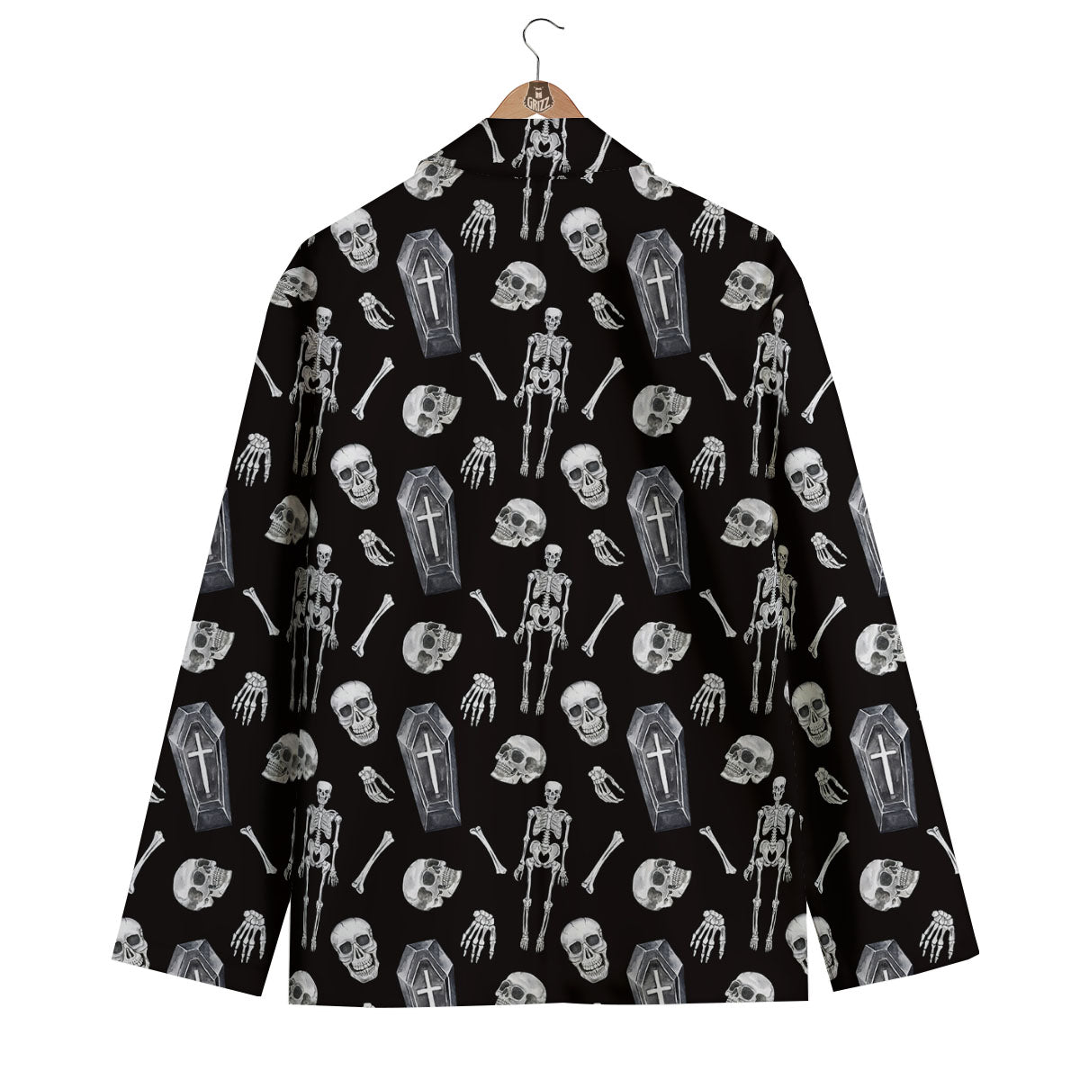 Coffin White And Black Print Pattern Men's Blazer-grizzshop