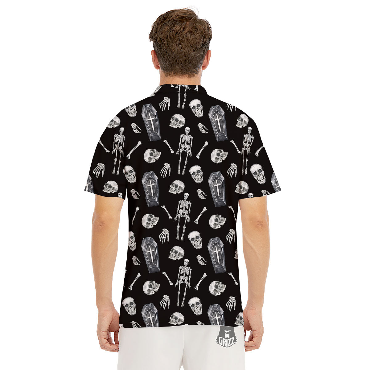 Coffin White And Black Print Pattern Men's Golf Shirts-grizzshop