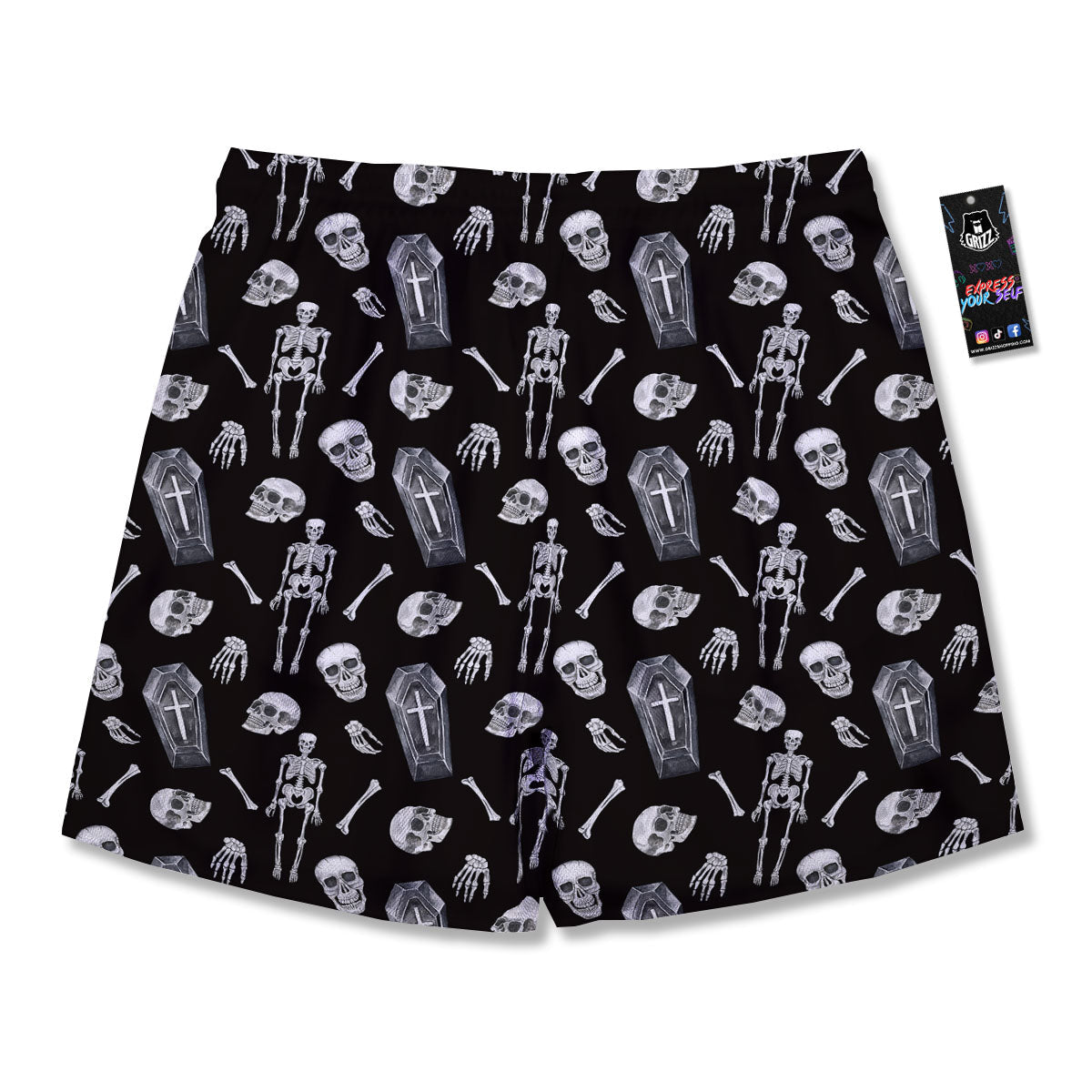 Coffin White And Black Print Pattern Men's Running Shorts-grizzshop