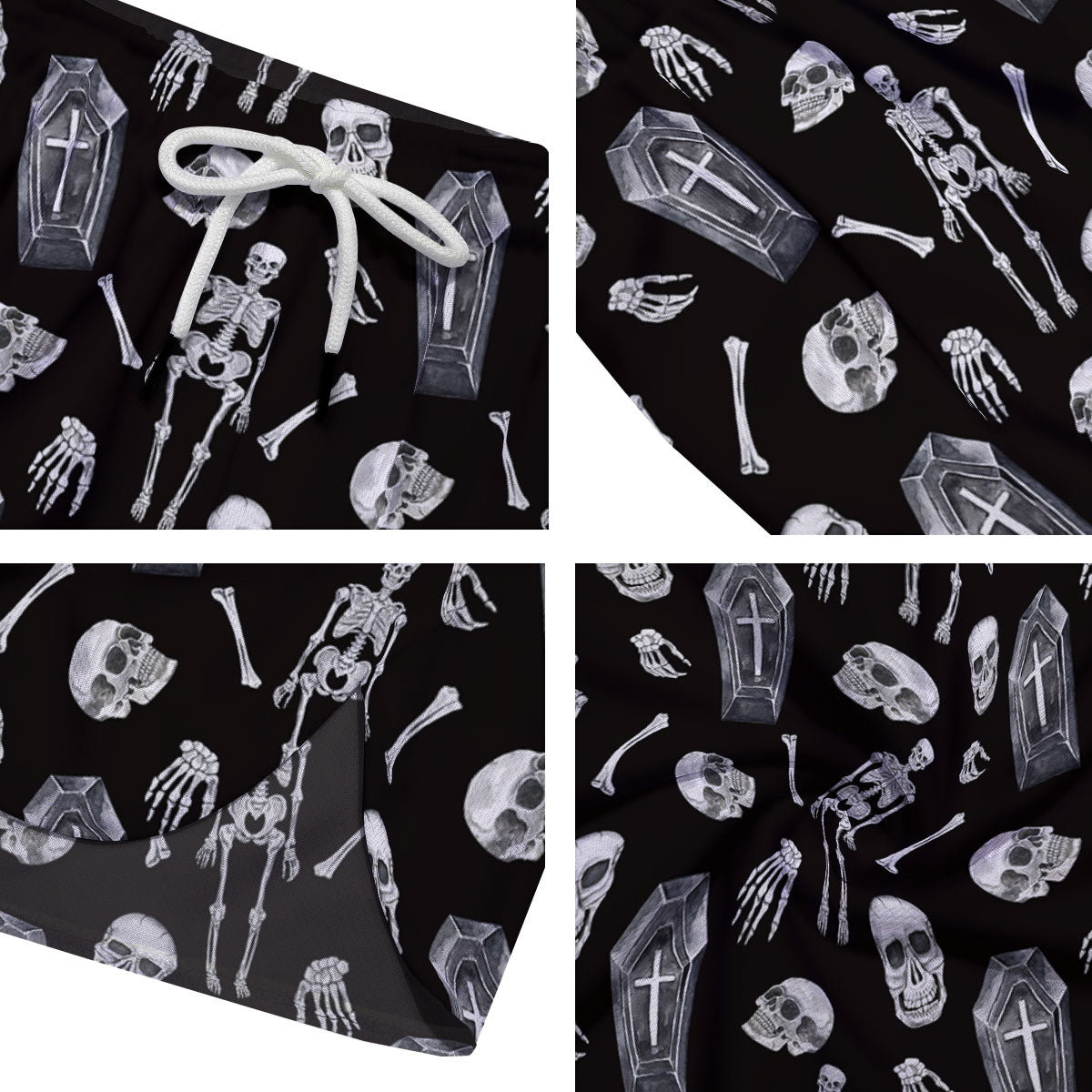 Coffin White And Black Print Pattern Men's Running Shorts-grizzshop