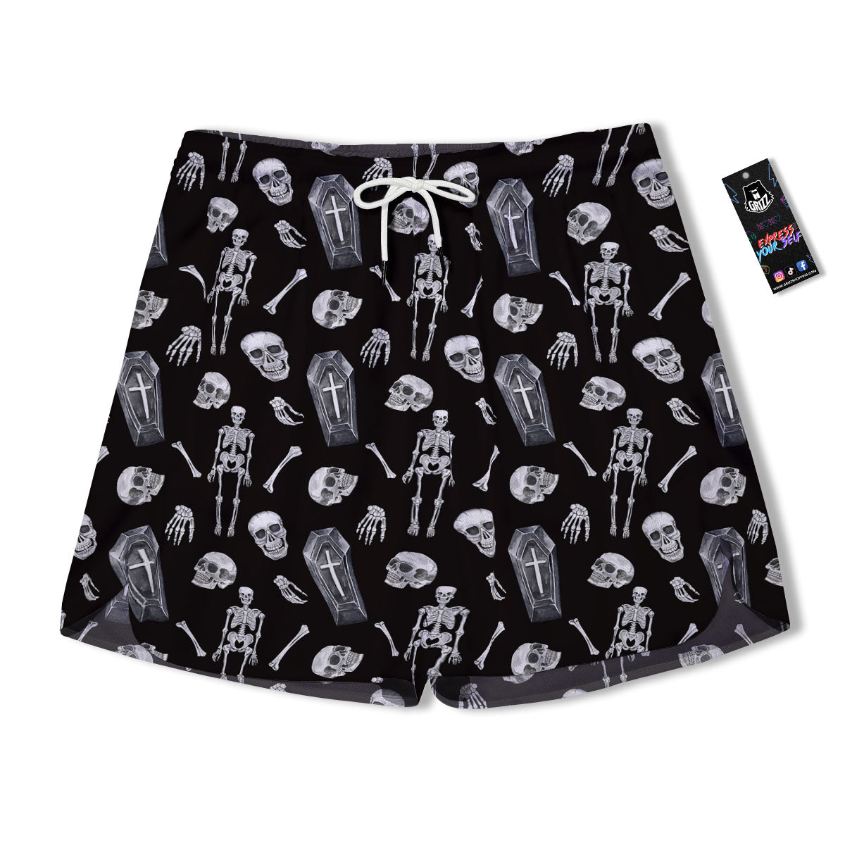 Coffin White And Black Print Pattern Men's Running Shorts-grizzshop