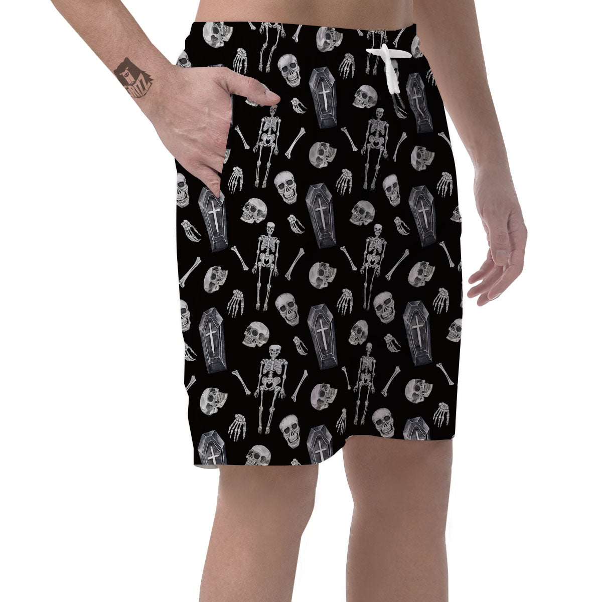 Coffin White And Black Print Pattern Men's Shorts-grizzshop