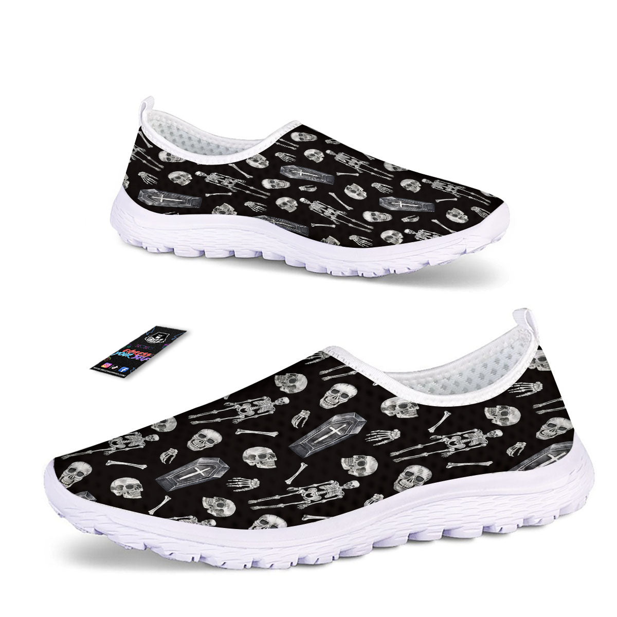 Coffin White And Black Print Pattern Nurse Shoes-grizzshop