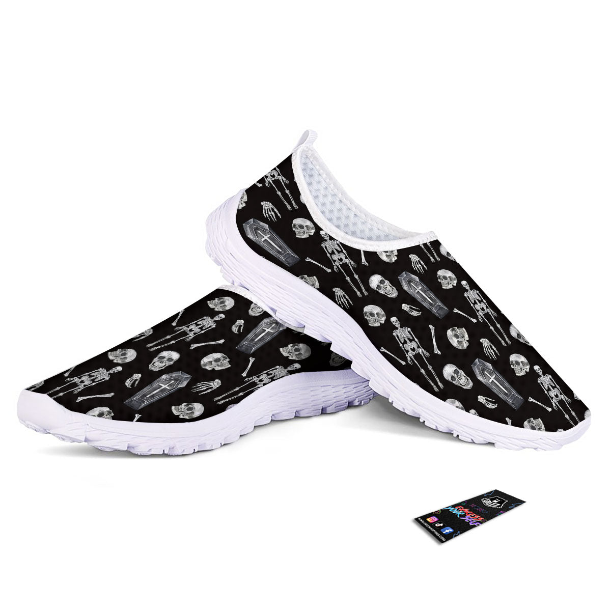 Coffin White And Black Print Pattern Nurse Shoes-grizzshop