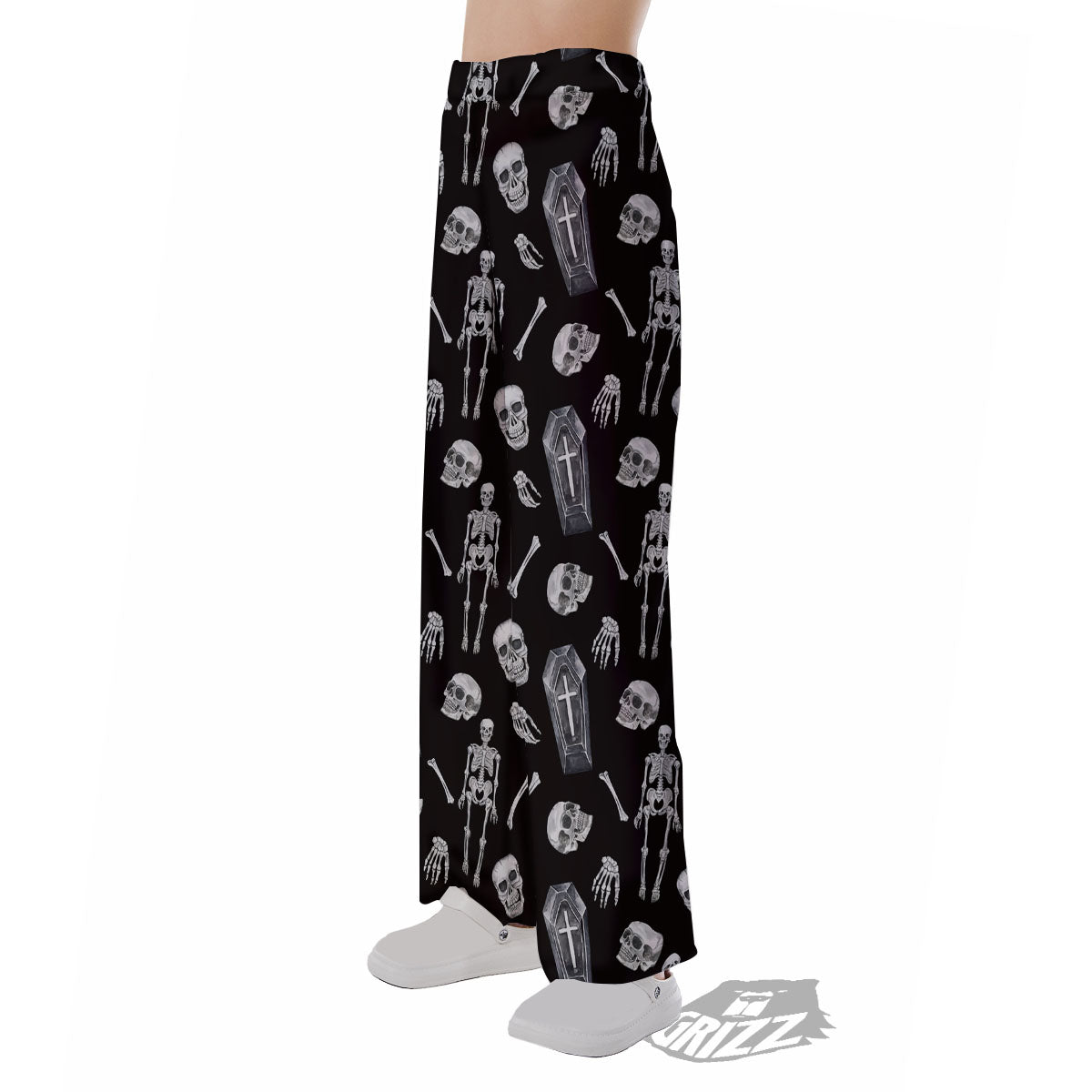 Coffin White And Black Print Pattern Pajama Pants-grizzshop
